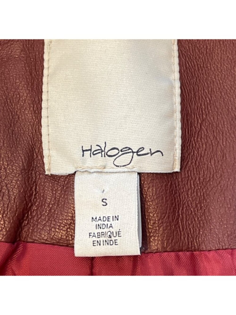 Vintage Halogen Womens Leather Coat Small S Burgundy Button-Up Jacket DH2 - Picture 3 of 7
